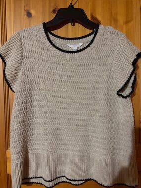 Time and Tru Cream Knit Sweater with Black Trim